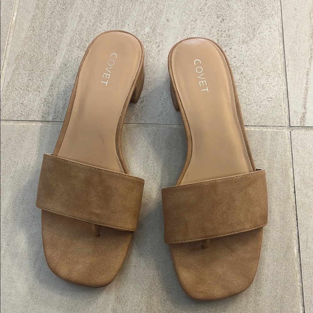 Covet Tan Women's Slide Sandals, size 39